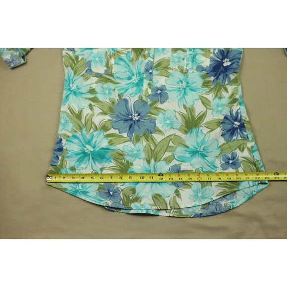 Ecco Bay Sz M Womens Linen/Rayon Tunic Shirt V-neck Roll Tab Pockets Floral EUC - Picture 8 of 10